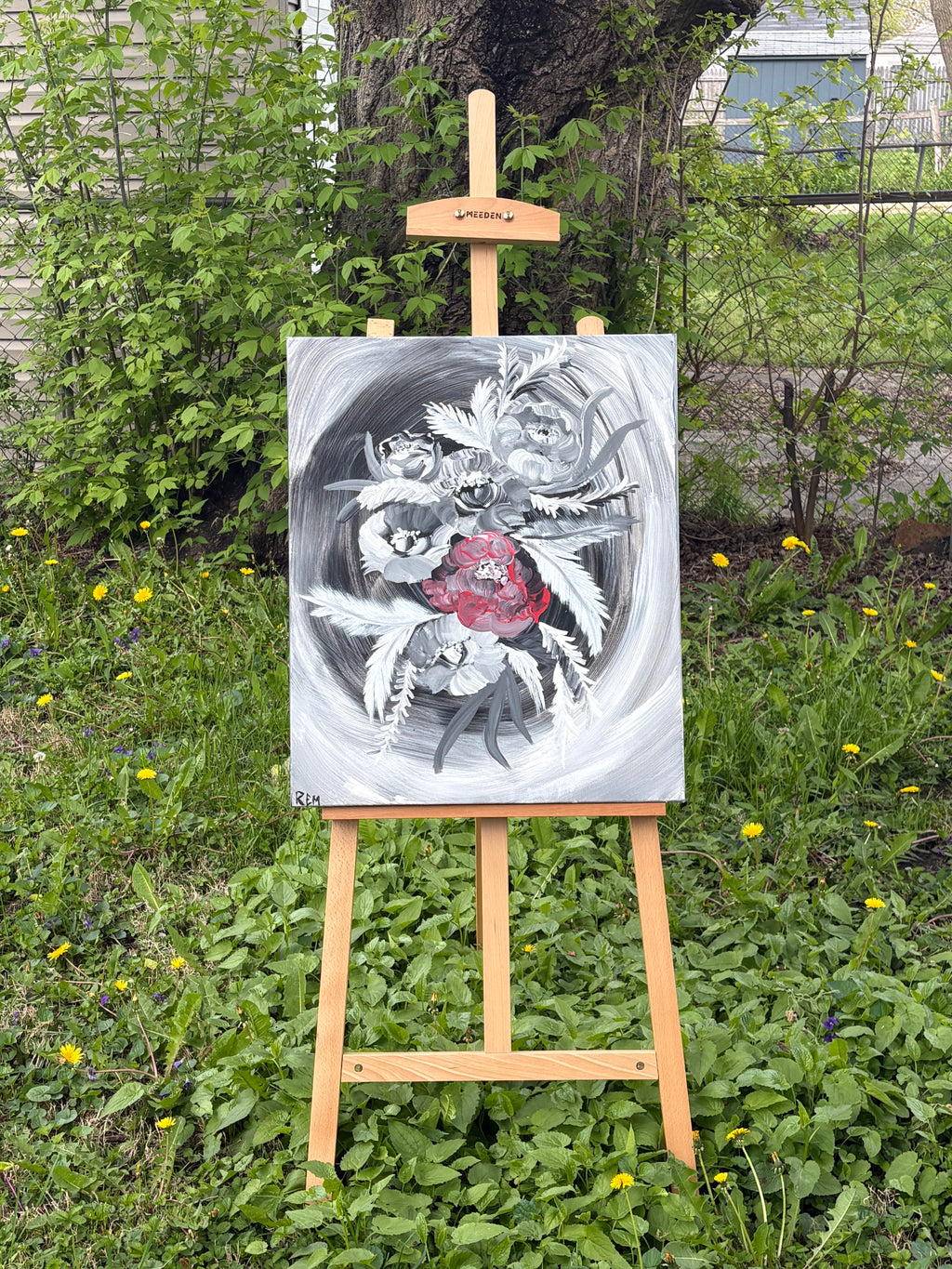 Still, I Bloom Original Mixed Media Rose Painting on Textured Canvas 20x24