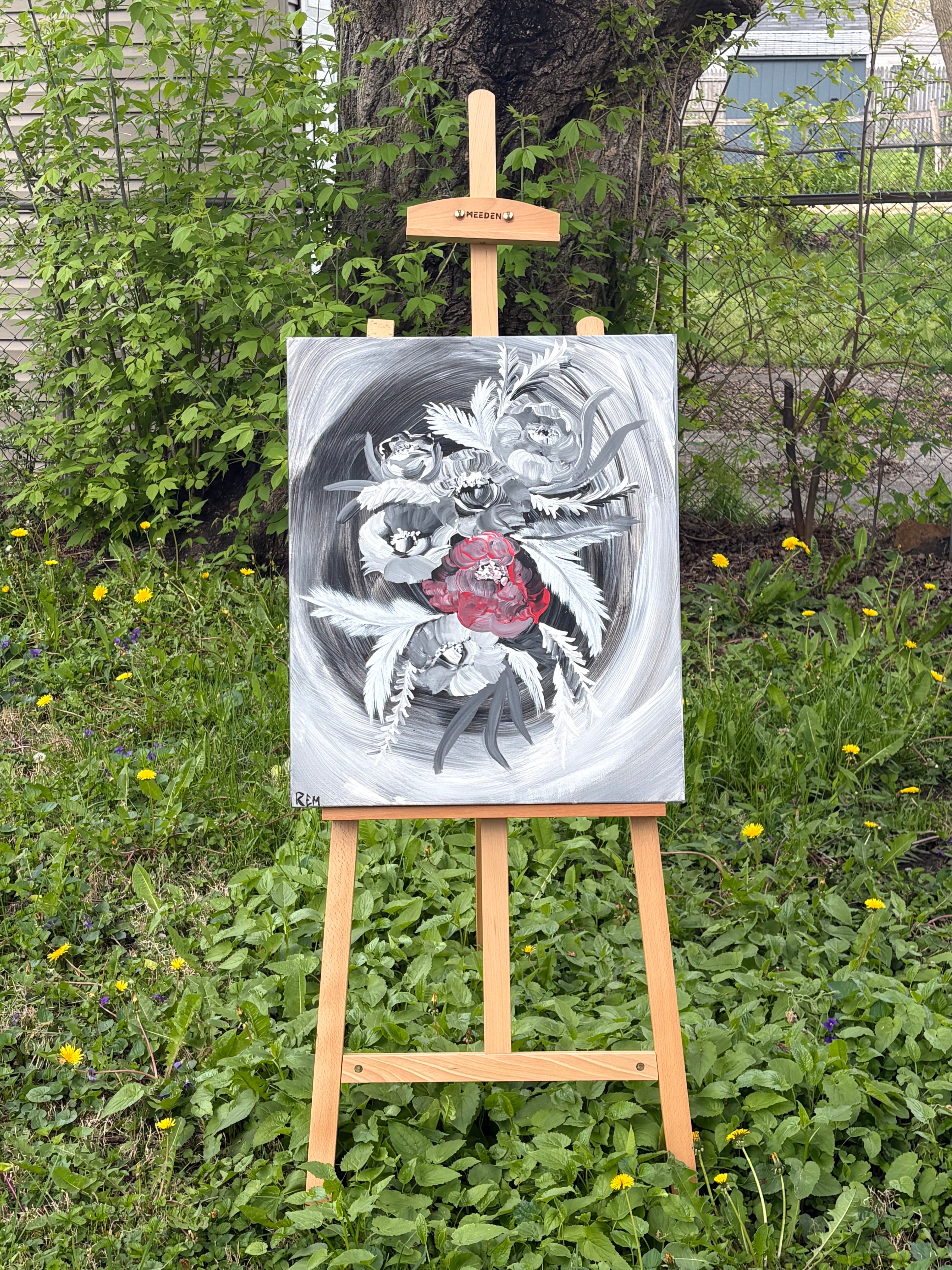 Still, I Bloom Original Mixed Media Rose Painting on Textured Canvas 20x24